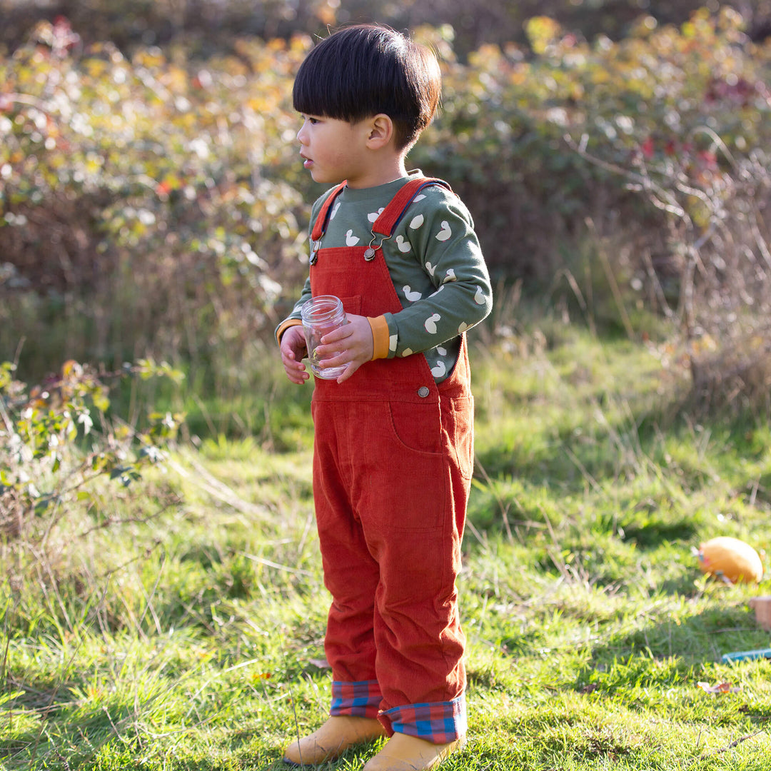 Burnt Ochre Lined Corduroy Dungarees Red / 6-7y