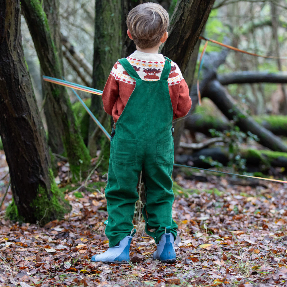 Olive Green Lined Corduroy Dungarees Green / 6-7y