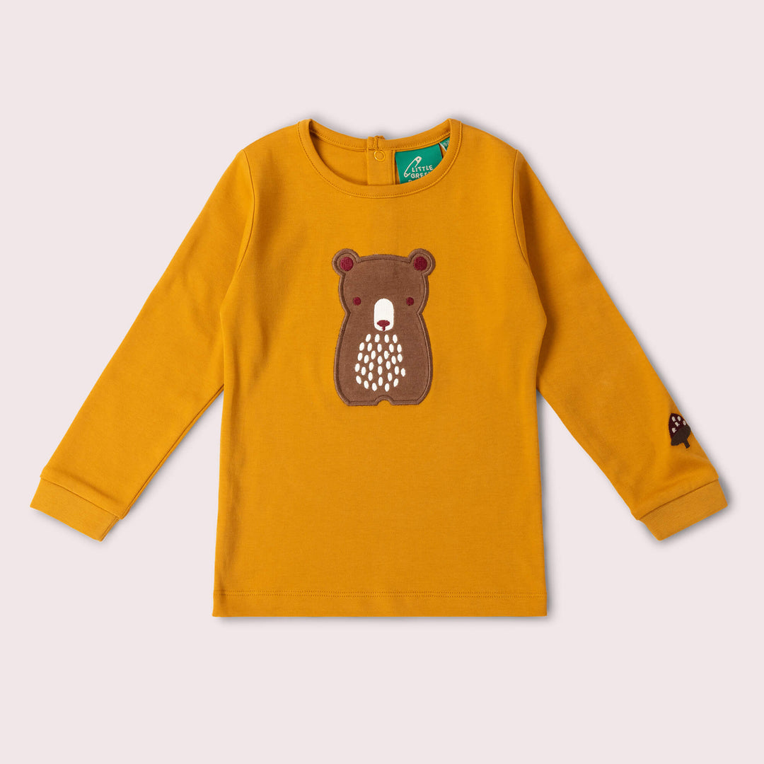 Brown Bear Applique Long Sleeve T-Shirt Gold / 4-5y