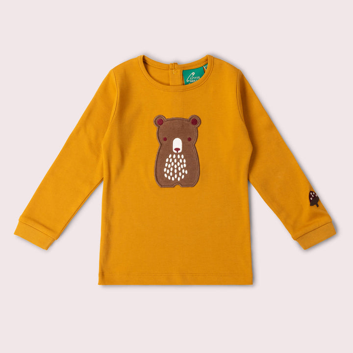 Brown Bear Applique Long Sleeve T-Shirt Gold / 4-5y