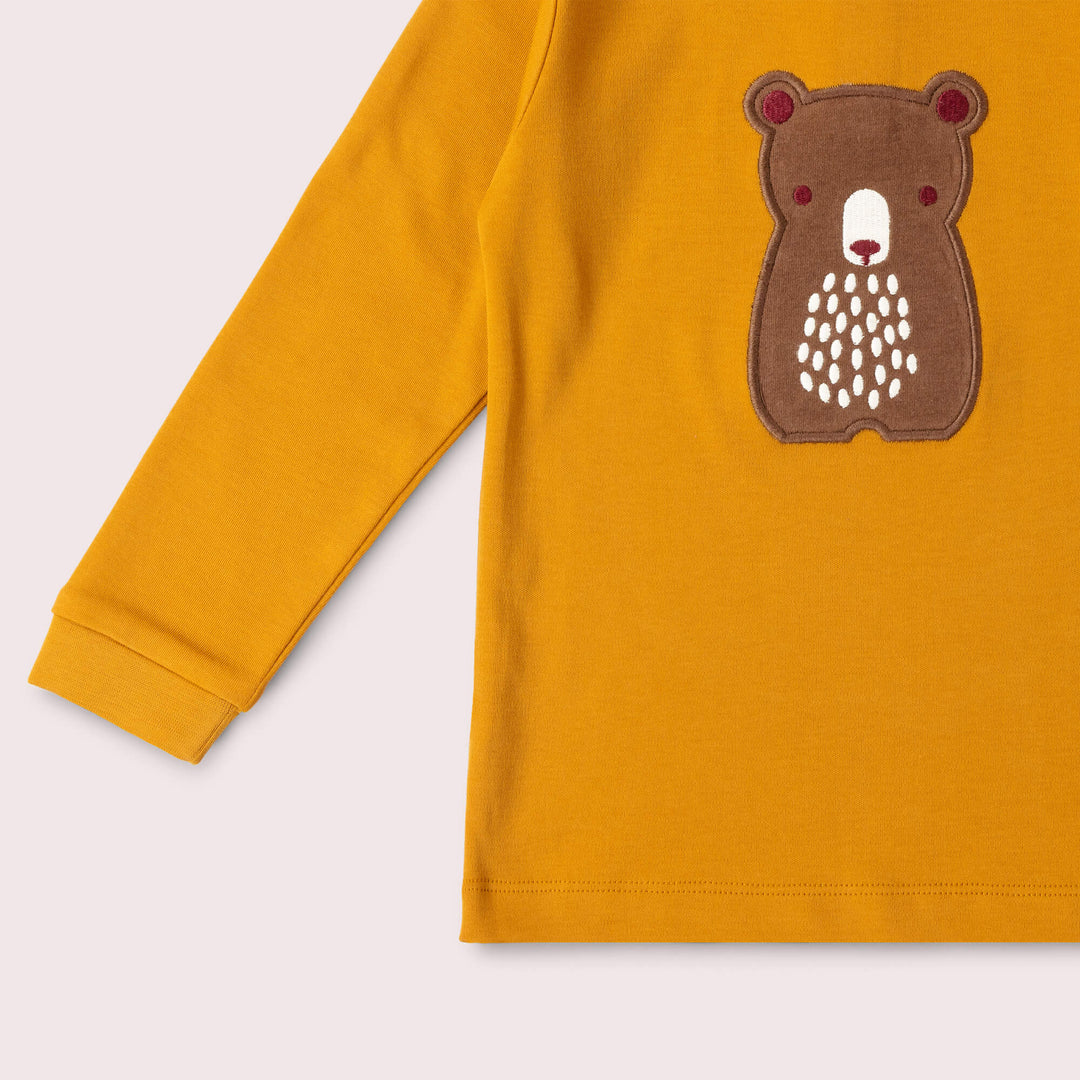 Brown Bear Applique Long Sleeve T-Shirt Gold / 4-5y