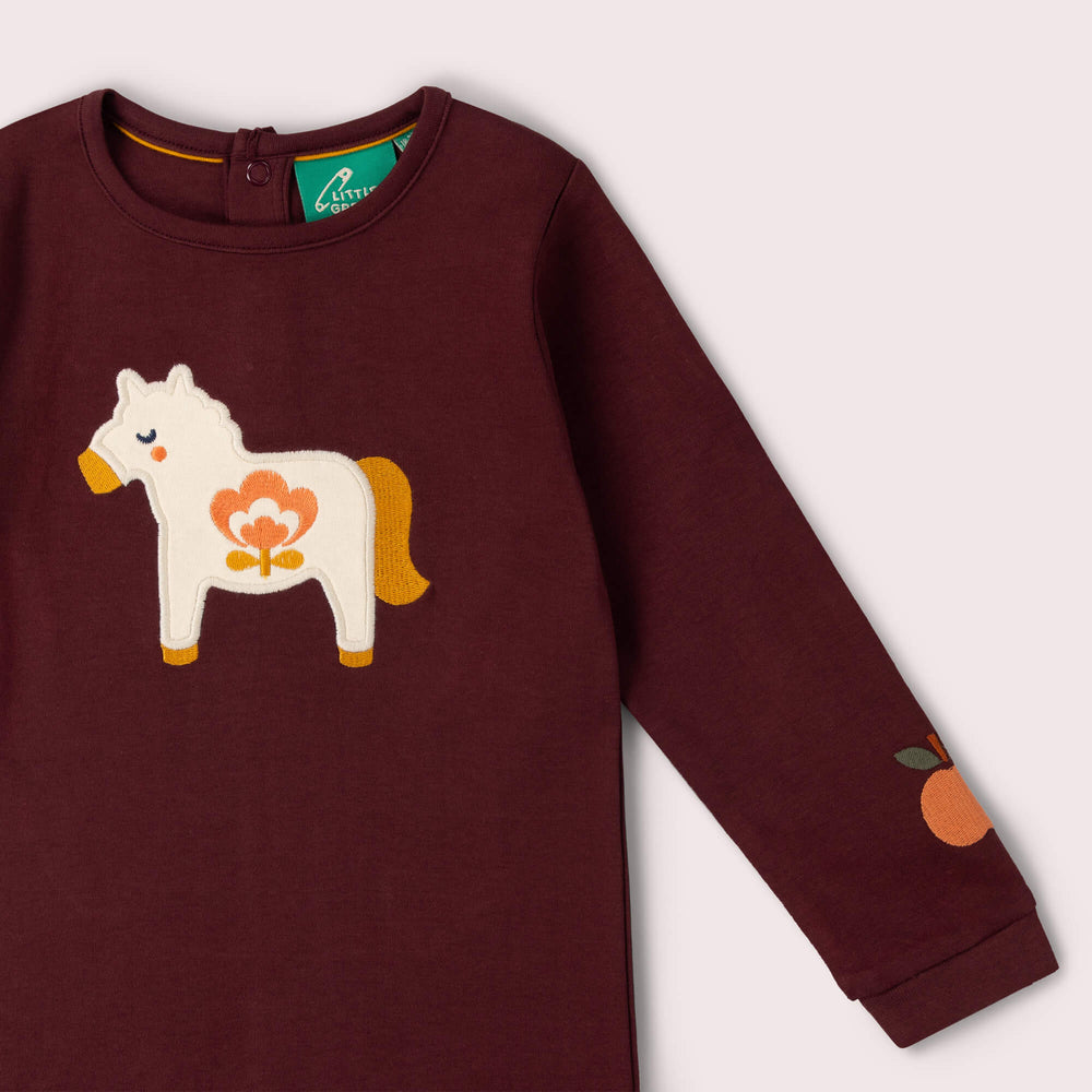 Folk Horse Applique Long Sleeve T-Shirt Brown / 4-5y