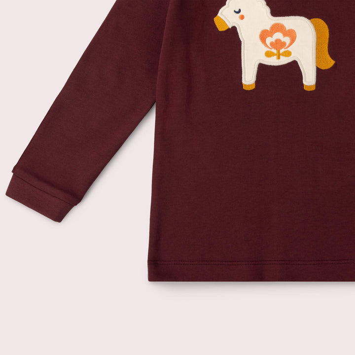 Folk Horse Applique Long Sleeve T-Shirt Brown / 4-5y