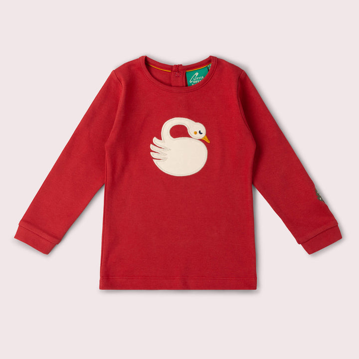 Sleeping Swan Applique Long Sleeve T-Shirt Red / 4-5y