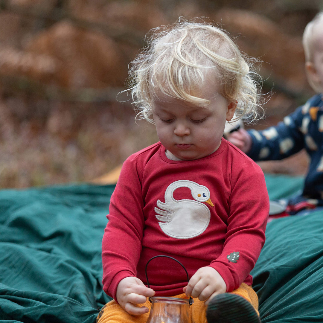 Sleeping Swan Applique Long Sleeve T-Shirt Red / 4-5y