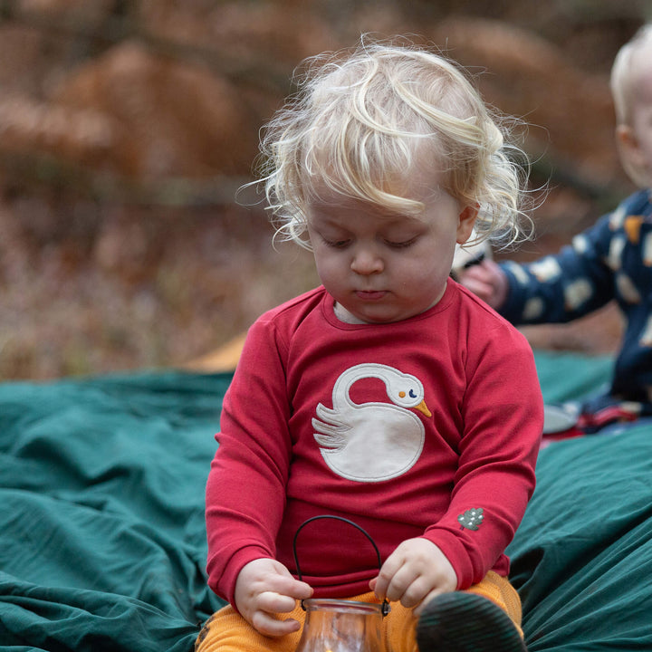 Sleeping Swan Applique Long Sleeve T-Shirt Red / 4-5y