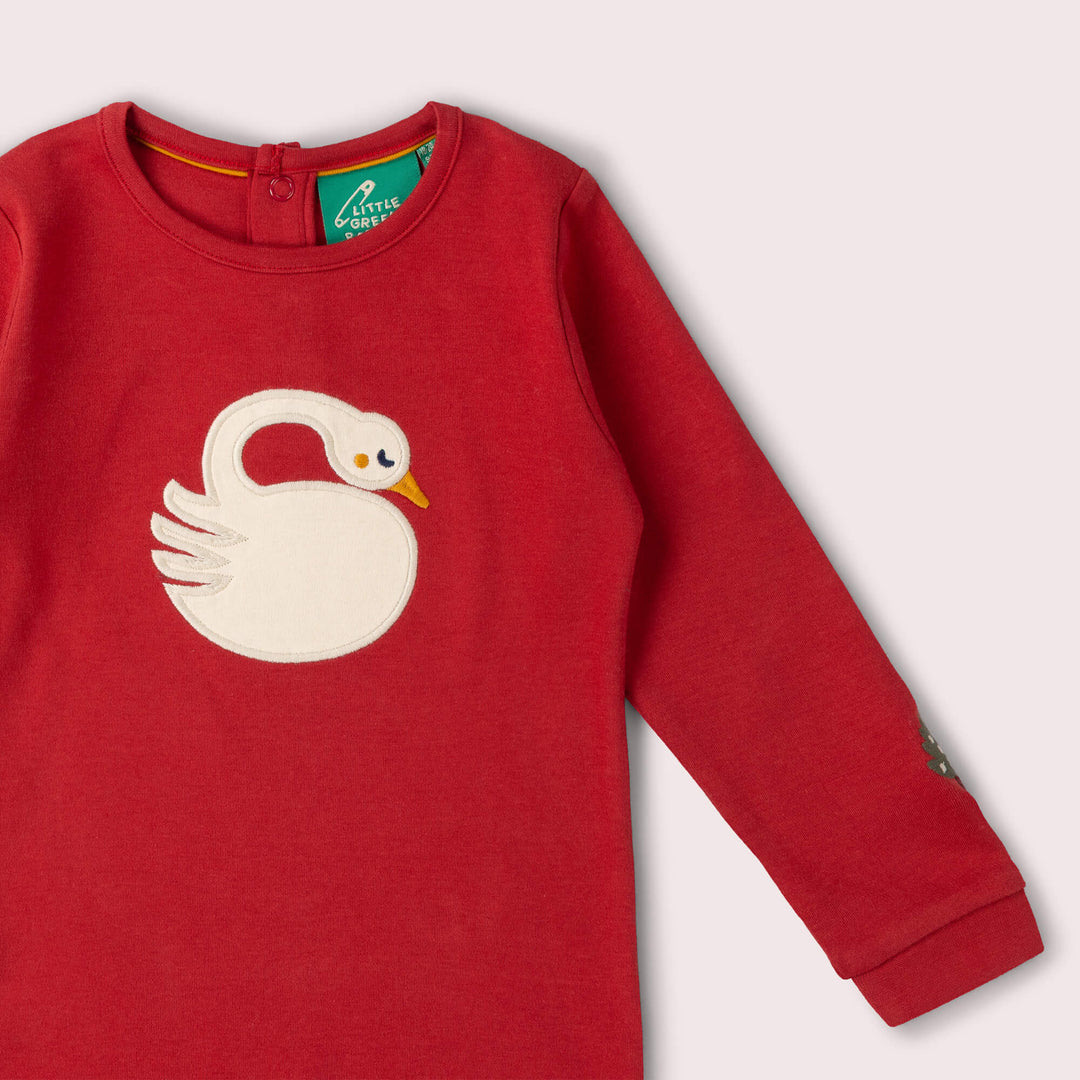 Sleeping Swan Applique Long Sleeve T-Shirt Red / 4-5y