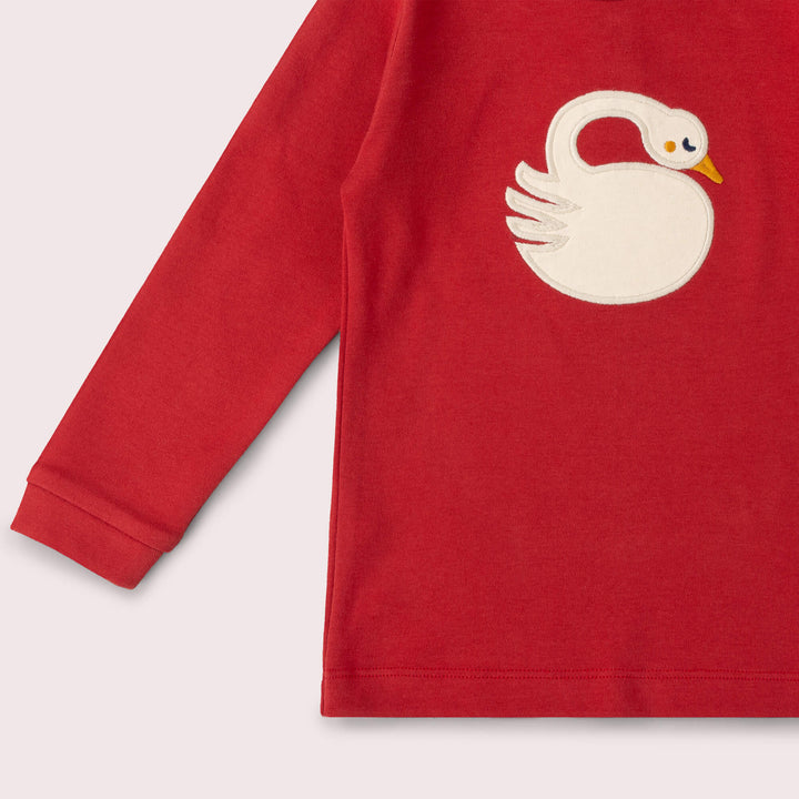 Sleeping Swan Applique Long Sleeve T-Shirt Red / 4-5y