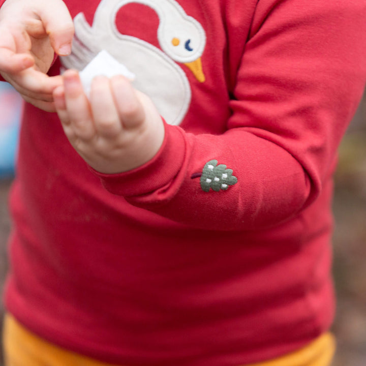 Sleeping Swan Applique Long Sleeve T-Shirt Red / 4-5y