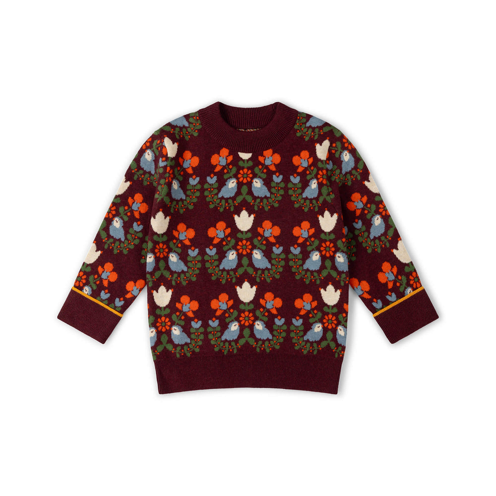 Folk Birds Knitted Jumper Purple / 7-8y