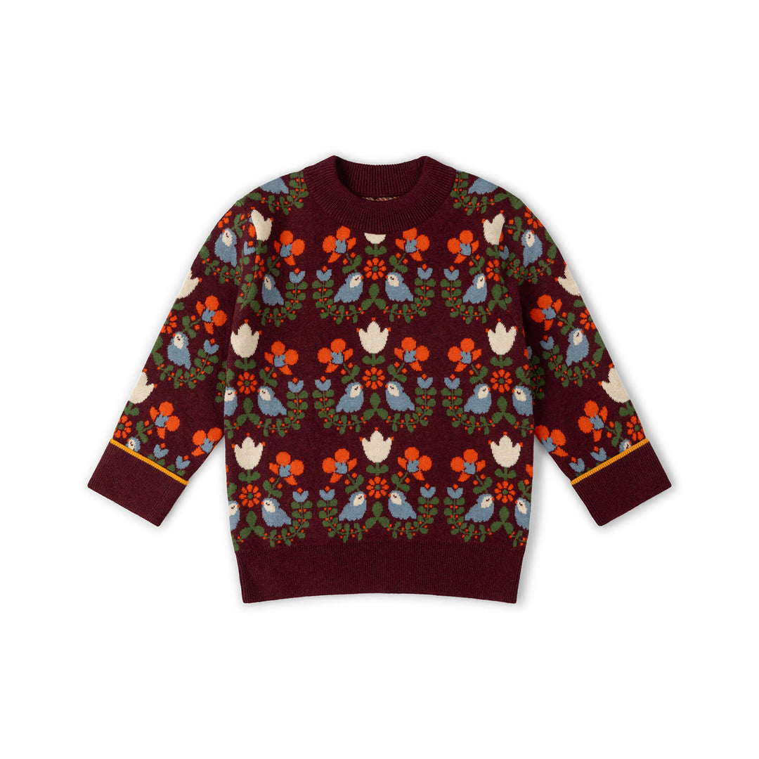 Folk Birds Knitted Jumper Purple / 7-8y