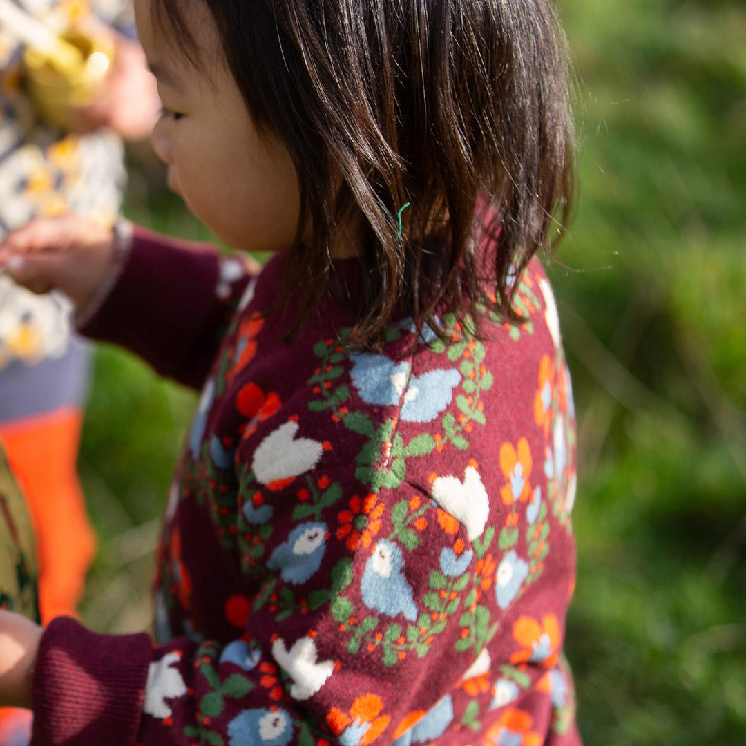 Folk Birds Knitted Jumper Purple / 7-8y