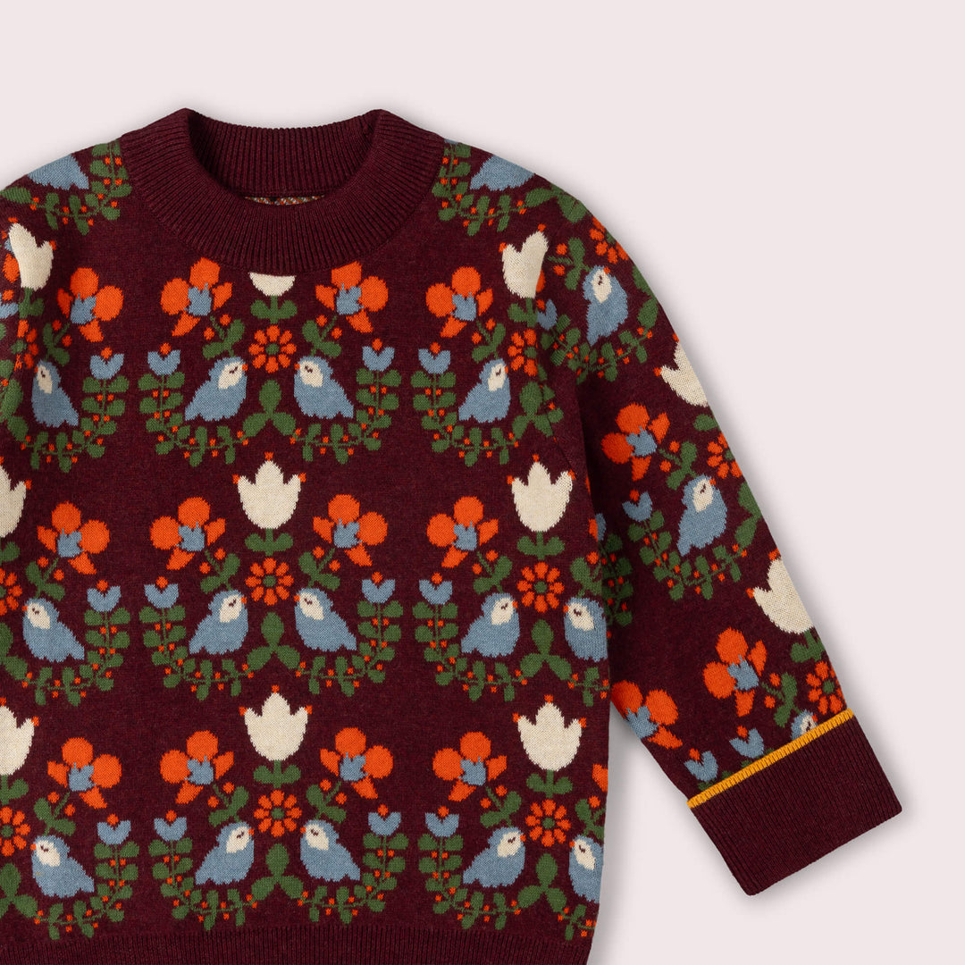 Folk Birds Knitted Jumper Purple / 7-8y