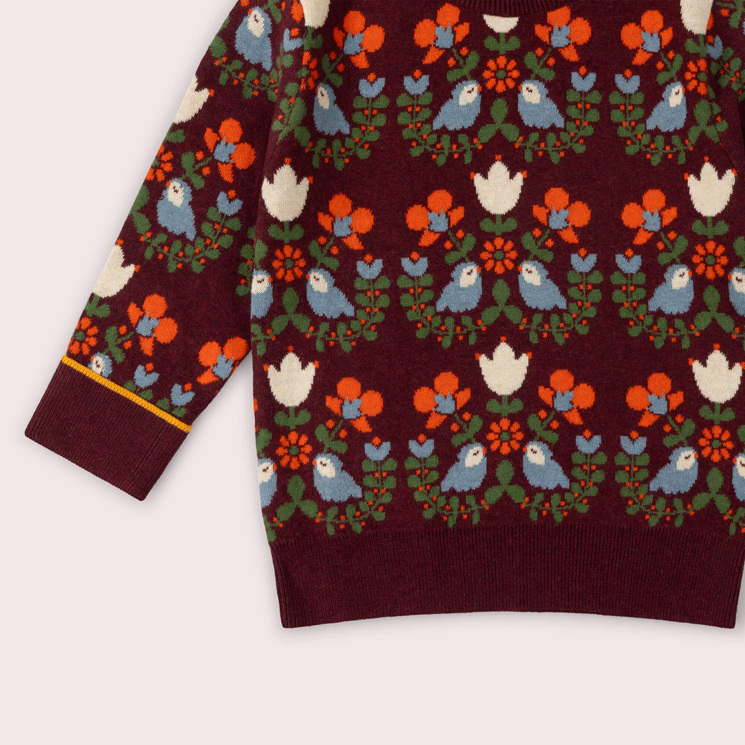 Folk Birds Knitted Jumper Purple / 7-8y