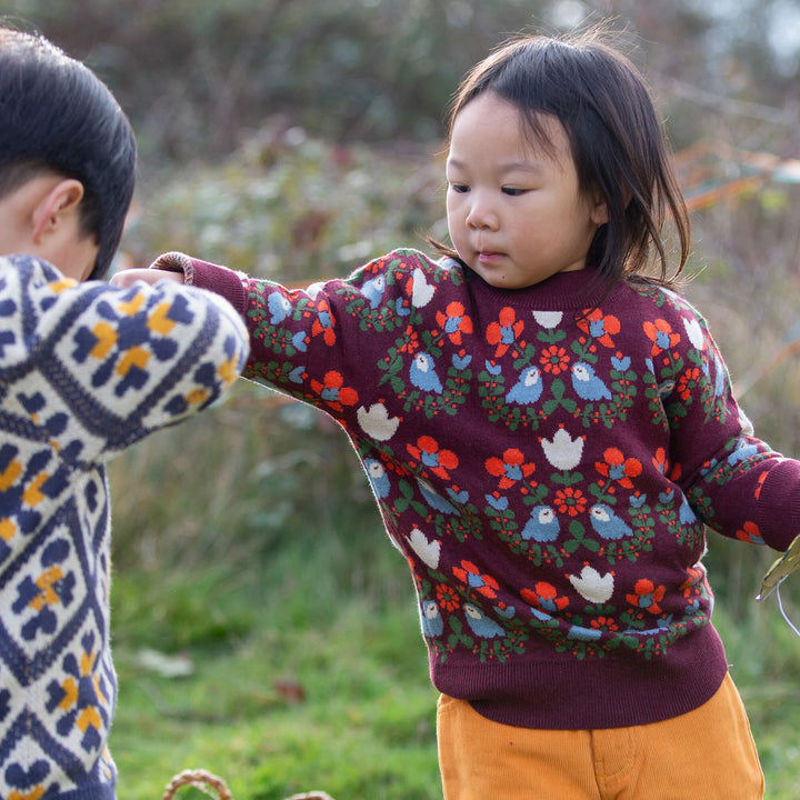 Folk Birds Knitted Jumper Purple / 7-8y