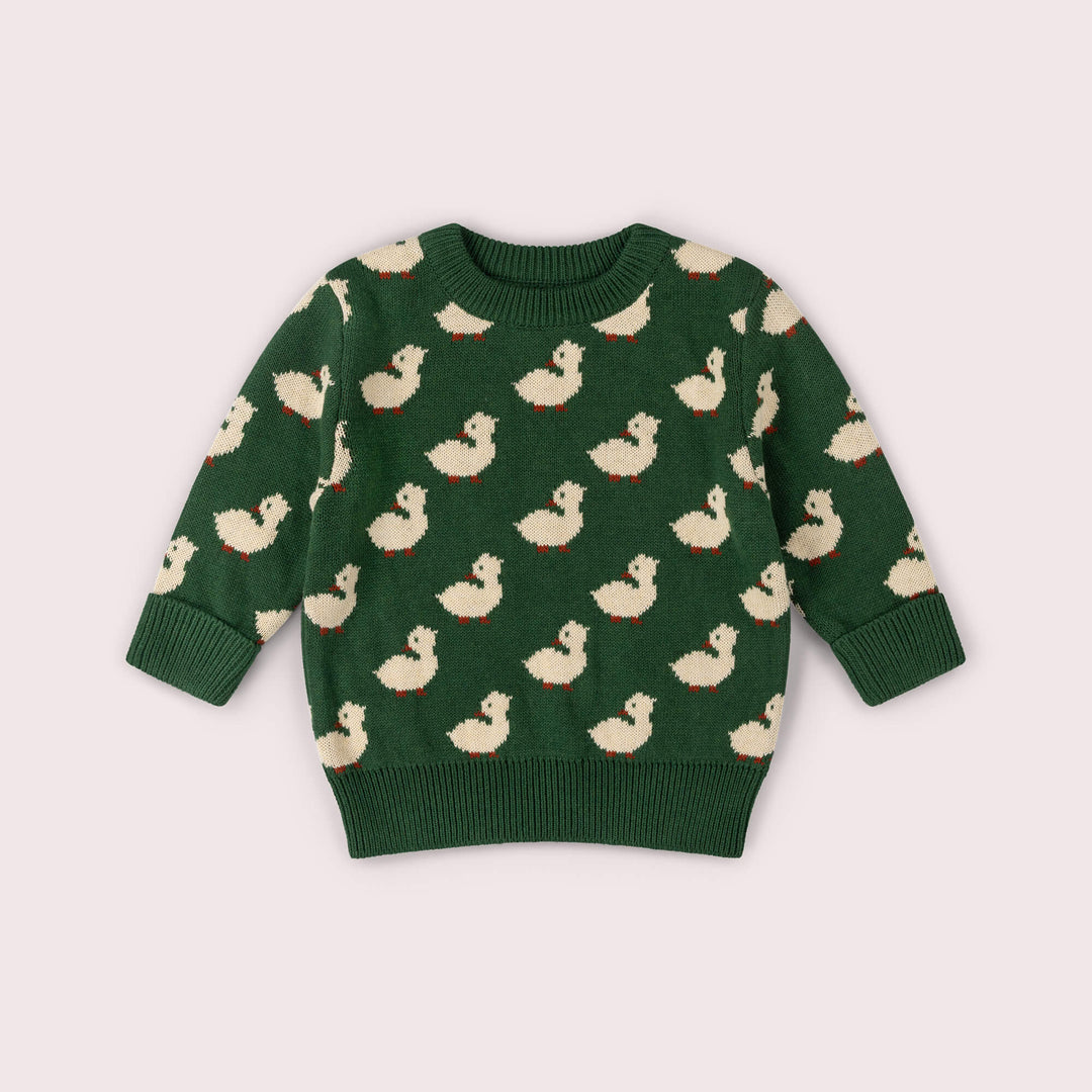 Olive Ducks Snuggly Knitted Jumper Green / 7-8y