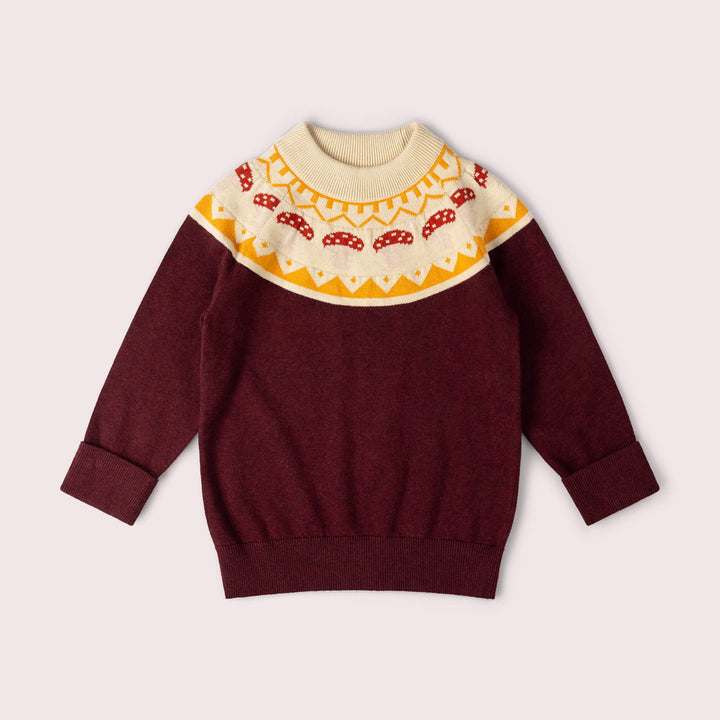 Mushroom Fairisle Knitted Jumper Brown / 7-8y