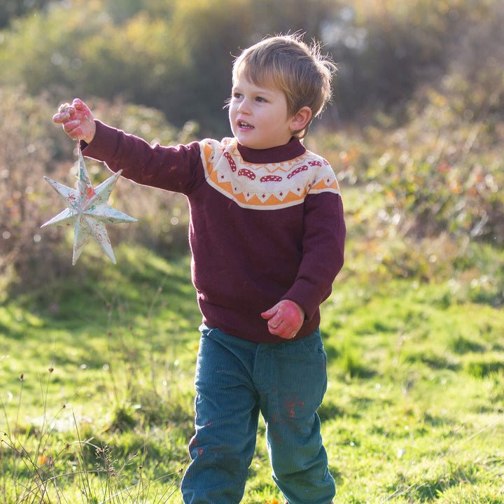Mushroom Fairisle Knitted Jumper Brown / 7-8y