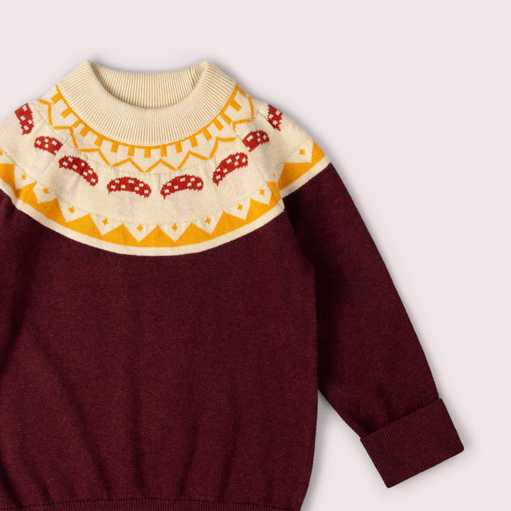 Mushroom Fairisle Knitted Jumper Brown / 7-8y