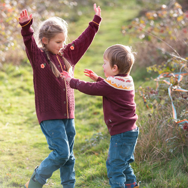 Mushroom Fairisle Knitted Jumper Brown / 7-8y