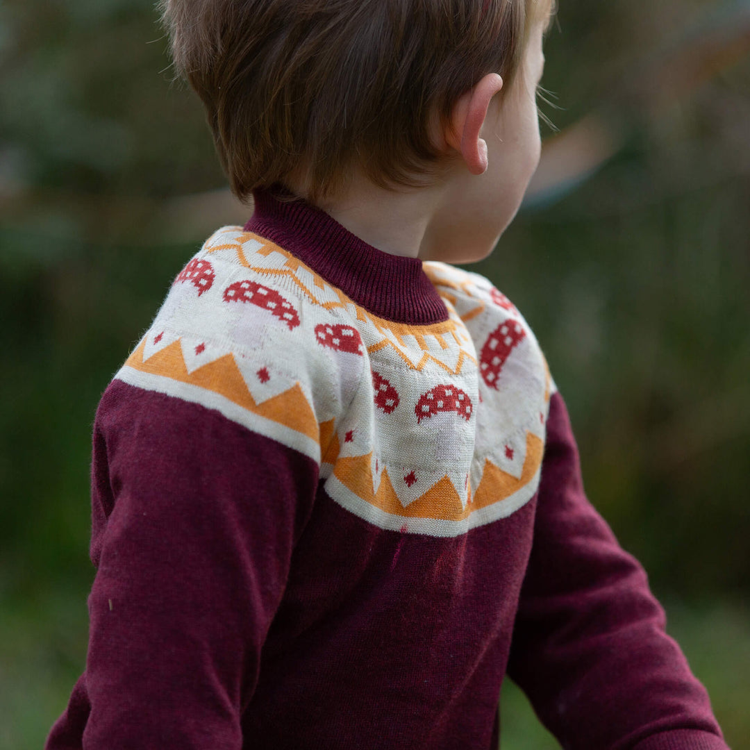 Mushroom Fairisle Knitted Jumper Brown / 7-8y
