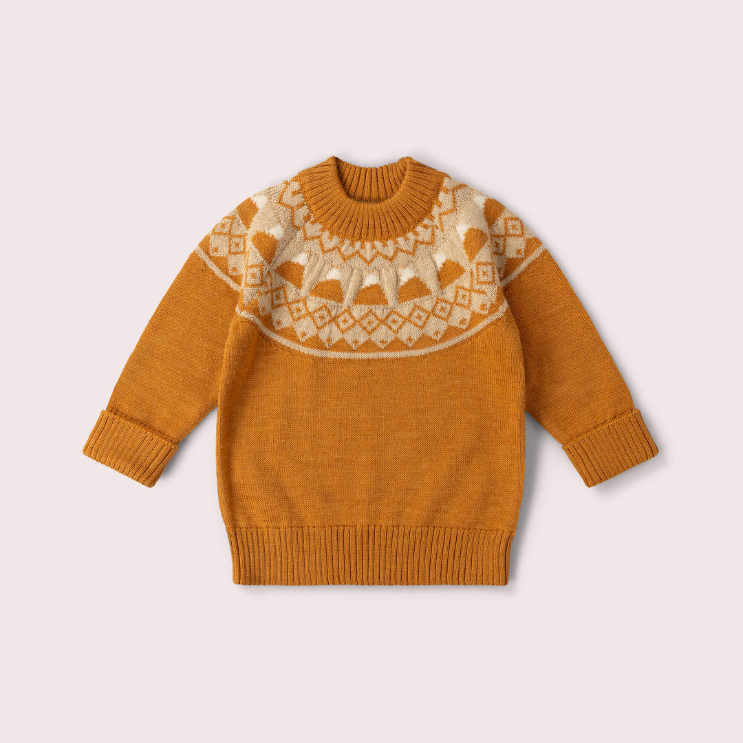 Mountain Fairisle Snuggly Woollen Jumper Gold / 7-8y