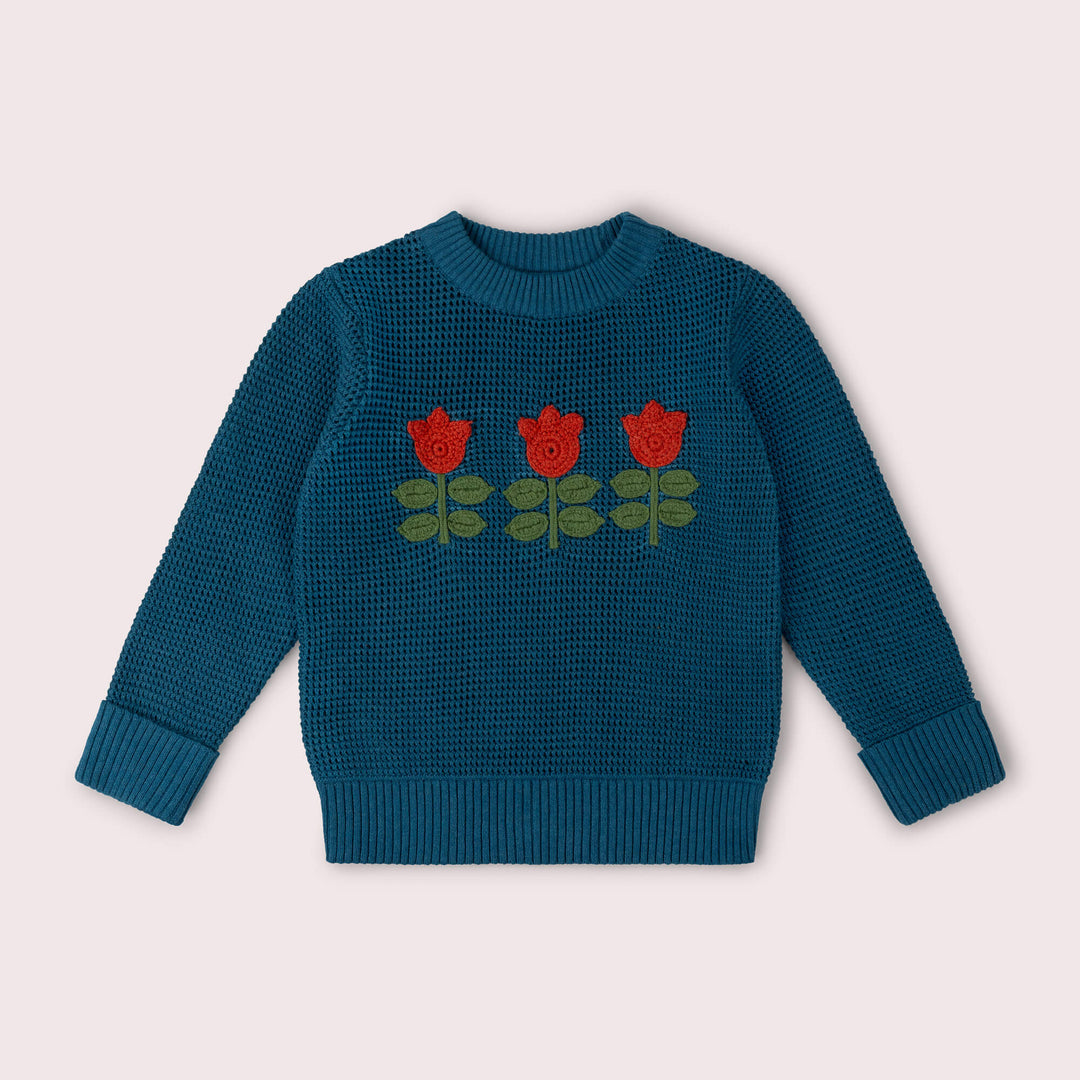 Tulips Knitted Knitted Jumper Blue / 7-8y
