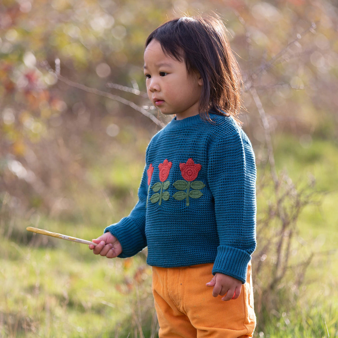 Tulips Knitted Knitted Jumper Blue / 7-8y