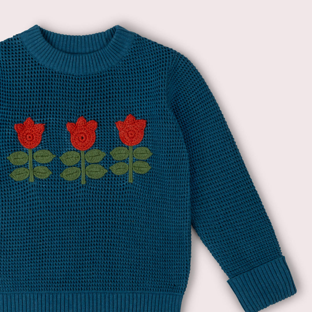 Tulips Knitted Knitted Jumper Blue / 7-8y
