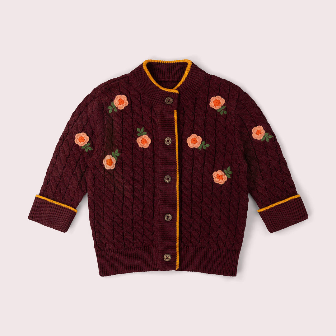 Berry Petal Snuggly Knitted Cardigan Purple / 7-8y