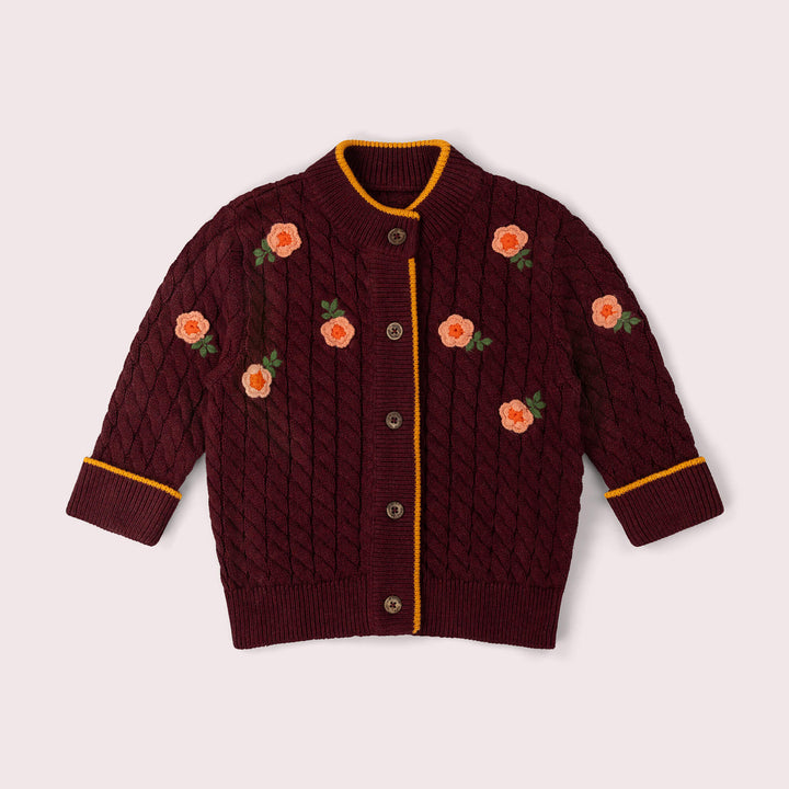 Berry Petal Snuggly Knitted Cardigan Purple / 7-8y