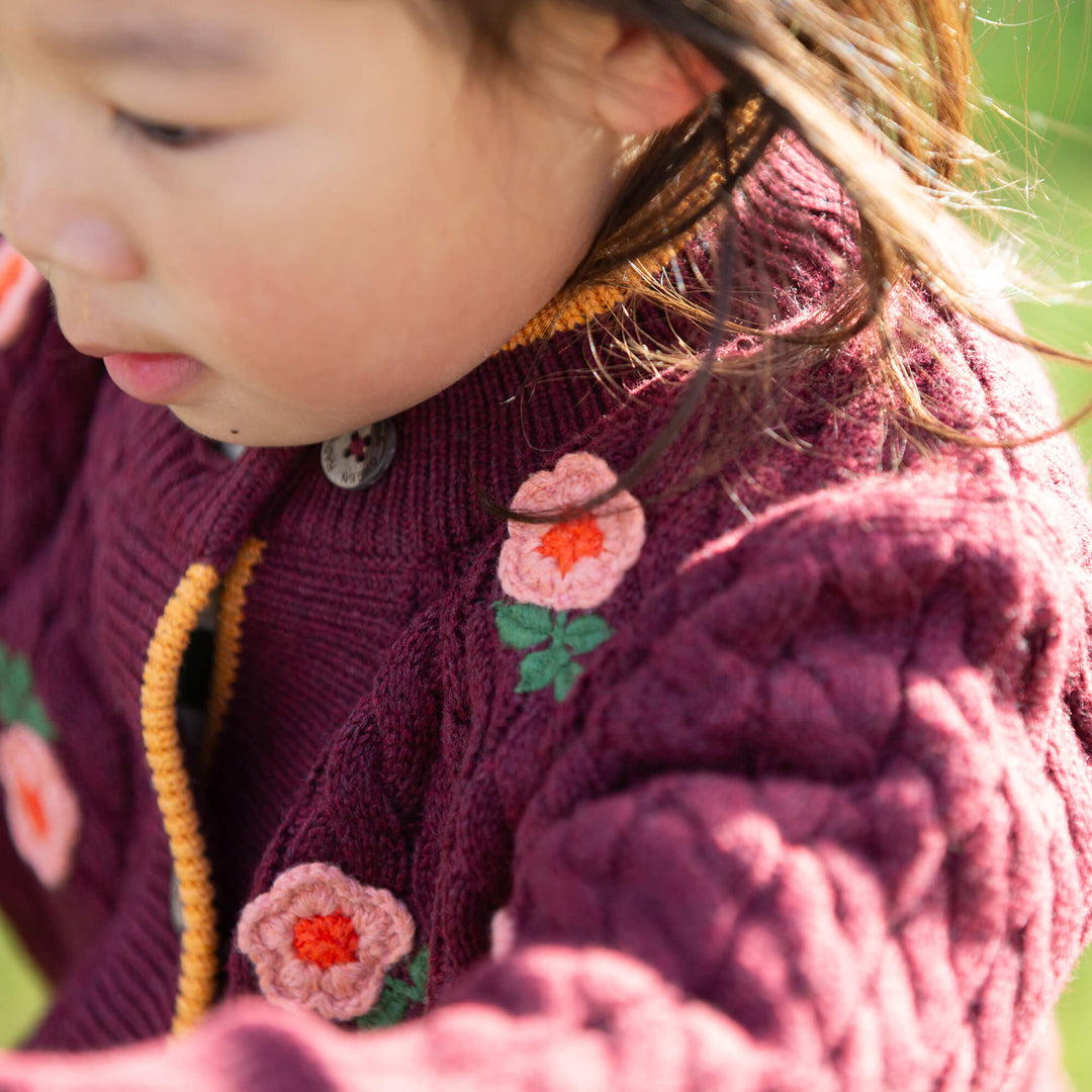 Berry Petal Snuggly Knitted Cardigan Purple / 7-8y