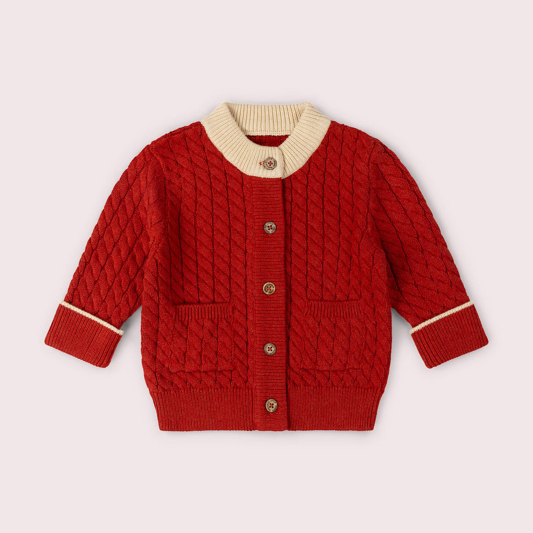 Burnt Ochre Snuggly Knitted Cardigan Red / 7-8y
