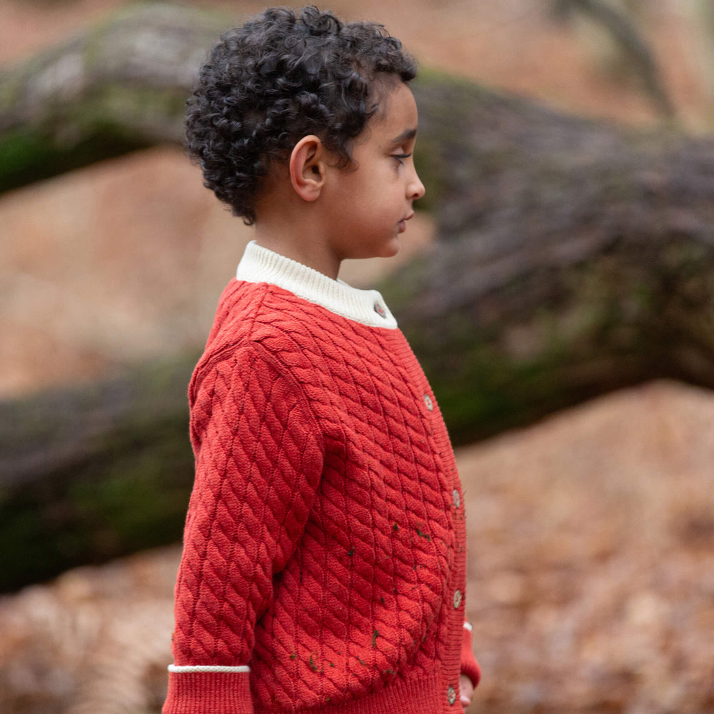 Burnt Ochre Snuggly Knitted Cardigan Red / 7-8y