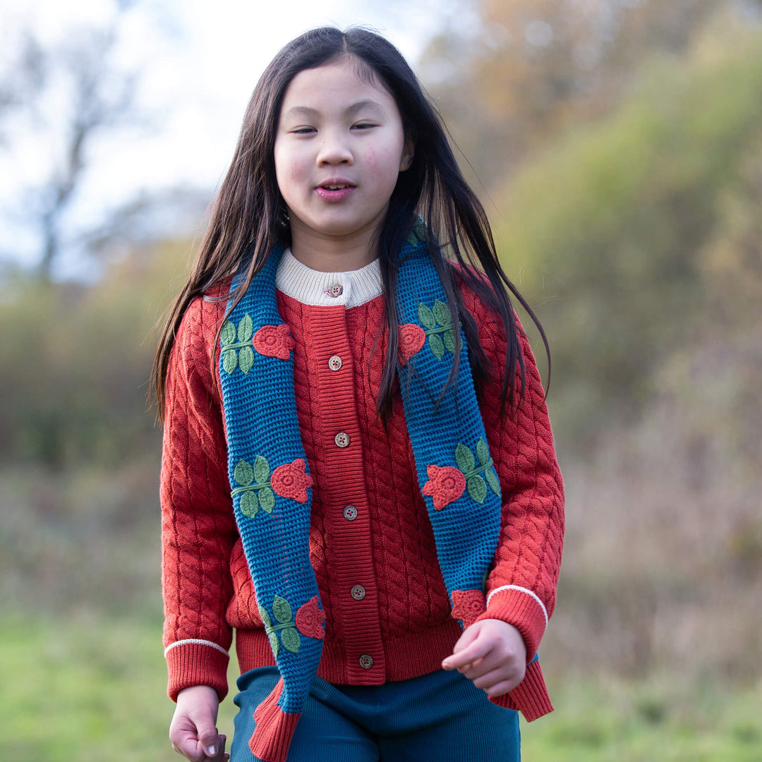 Burnt Ochre Snuggly Knitted Cardigan Red / 7-8y