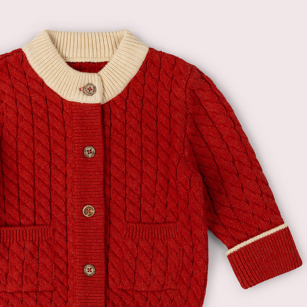 Burnt Ochre Snuggly Knitted Cardigan Red / 7-8y