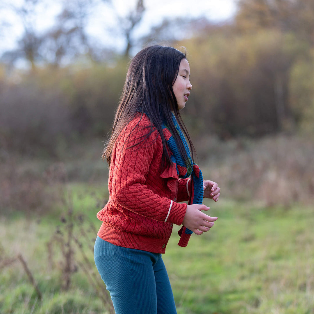 Burnt Ochre Snuggly Knitted Cardigan Red / 7-8y