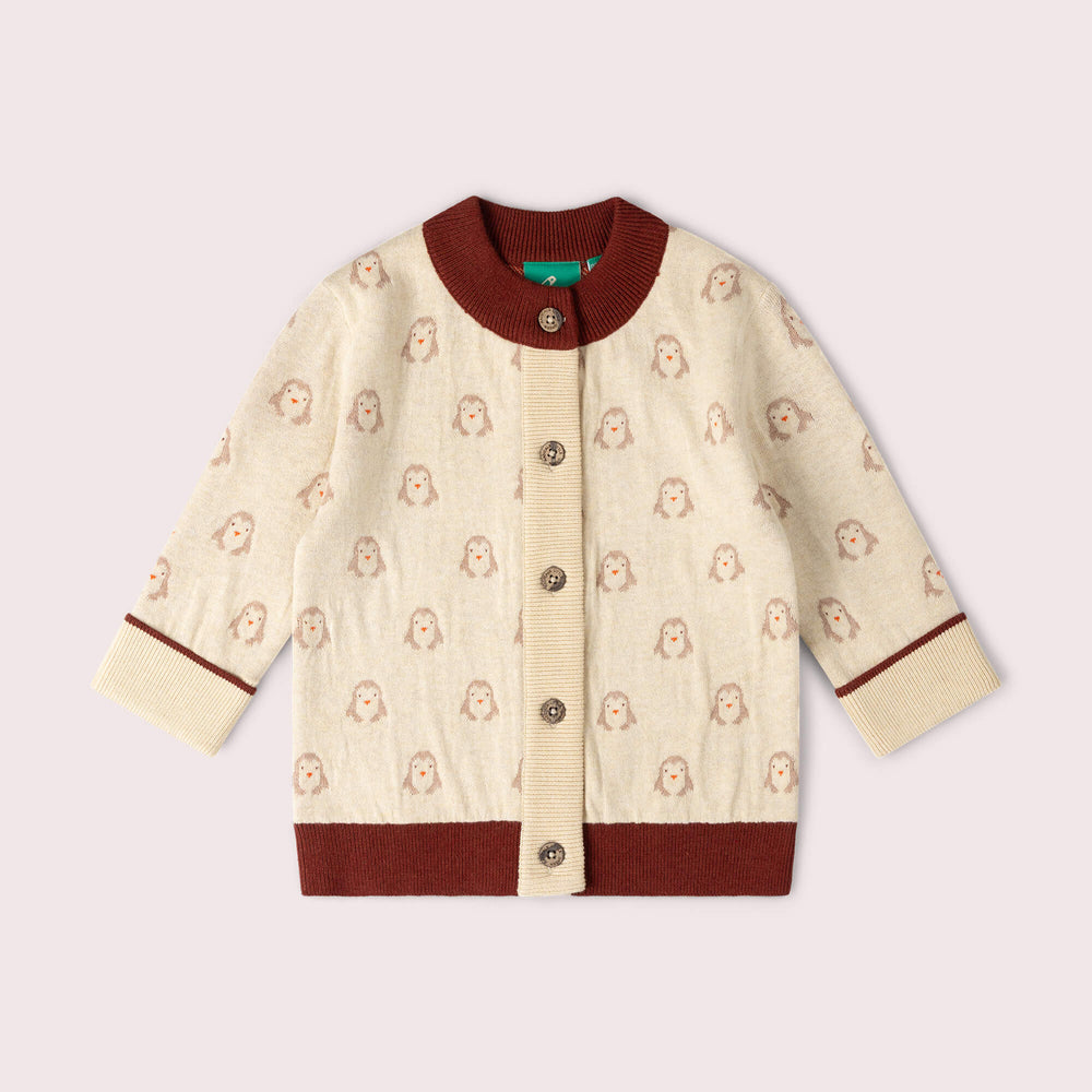Snow Penguins Knitted Cardigan Cream / 7-8y