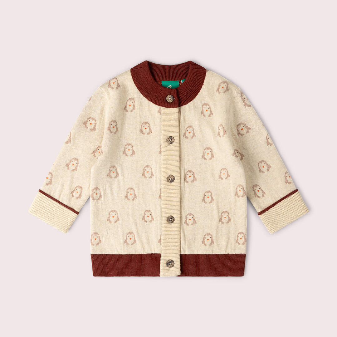 Snow Penguins Knitted Cardigan Cream / 7-8y