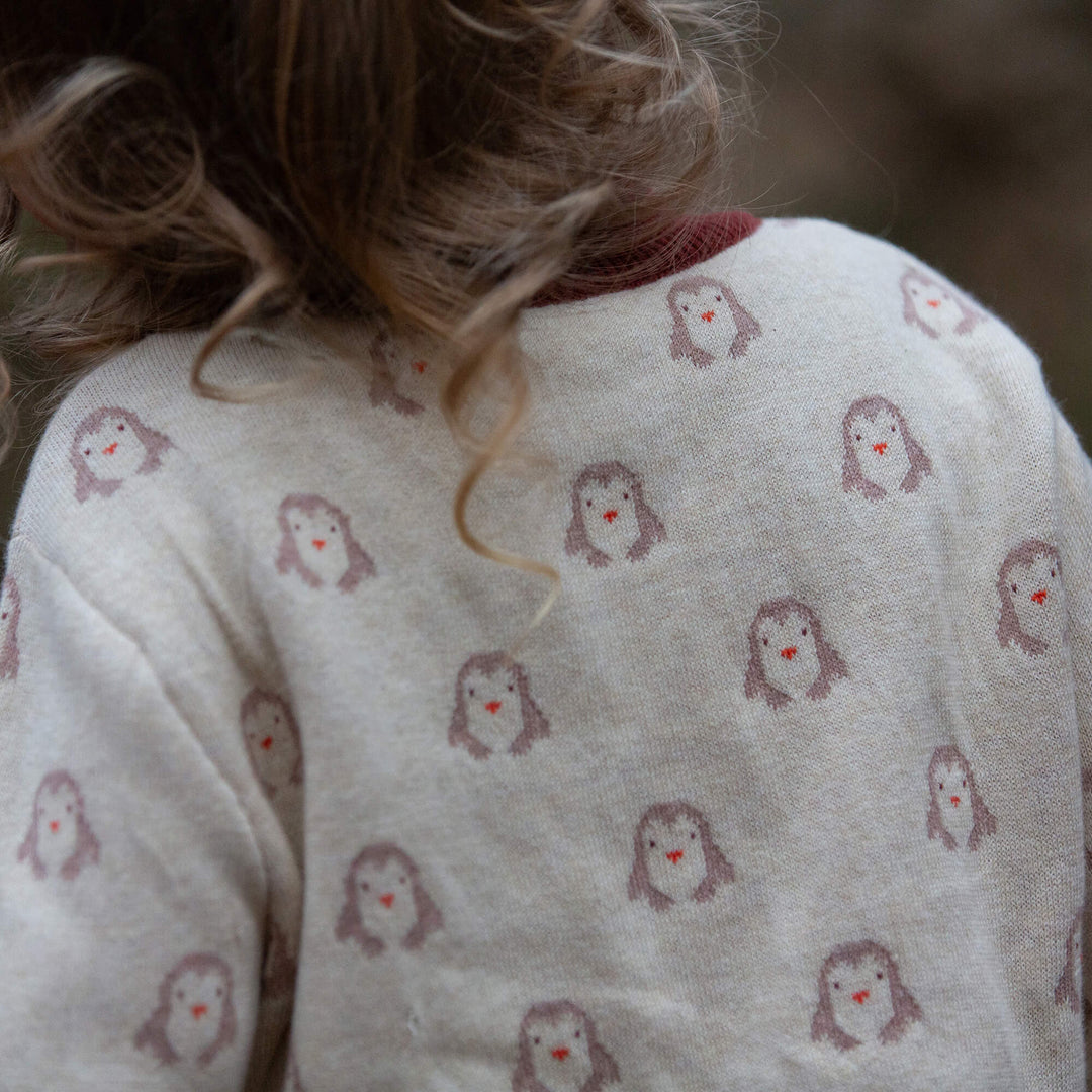 Snow Penguins Knitted Cardigan Cream / 7-8y