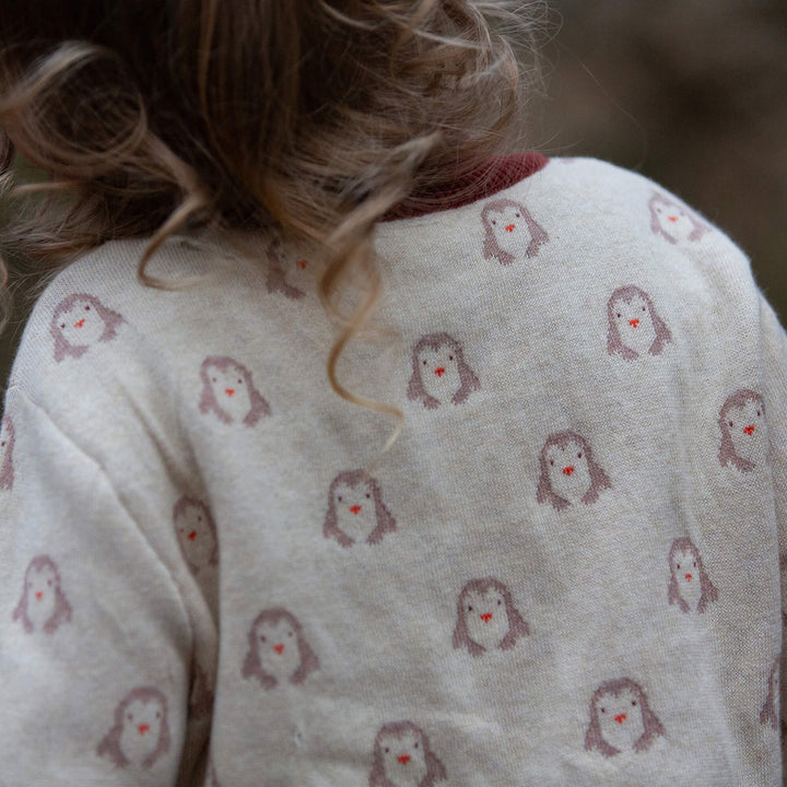 Snow Penguins Knitted Cardigan Cream / 7-8y