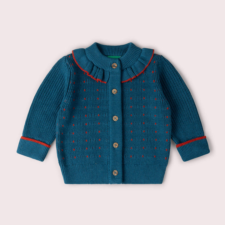 Midnight Frill Snuggly Knitted Cardigan Blue / 7-8y
