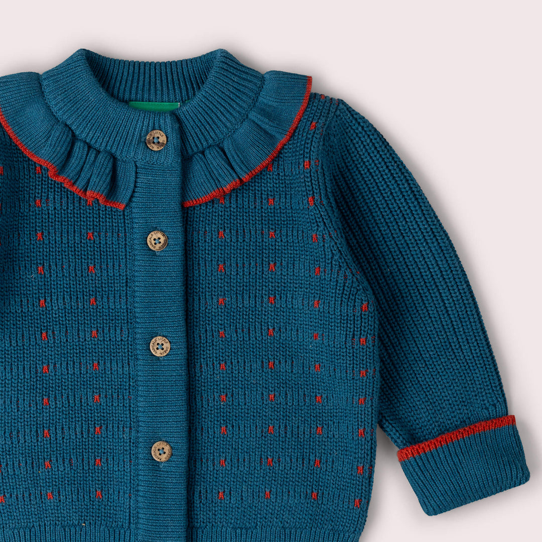 Midnight Frill Snuggly Knitted Cardigan Blue / 7-8y
