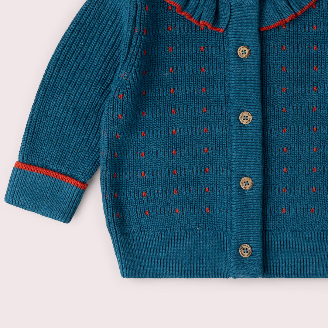 Midnight Frill Snuggly Knitted Cardigan Blue / 7-8y