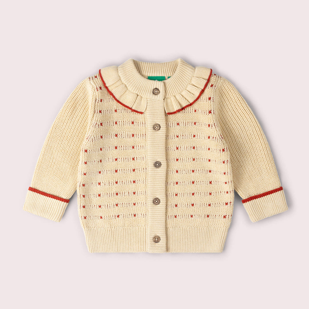 Oatmeal Frill Snuggly Knitted Cardigan Cream / 7-8y
