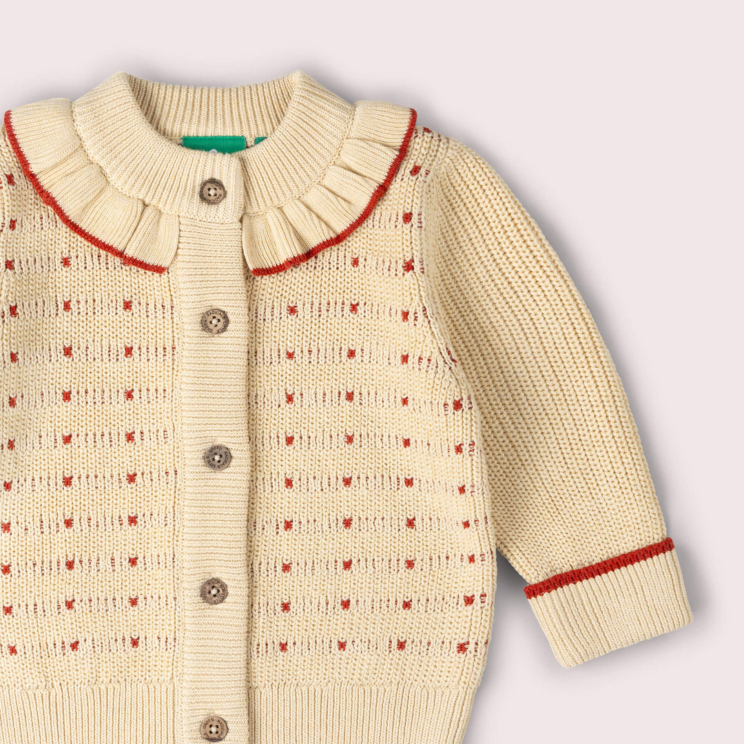 Oatmeal Frill Snuggly Knitted Cardigan Cream / 7-8y