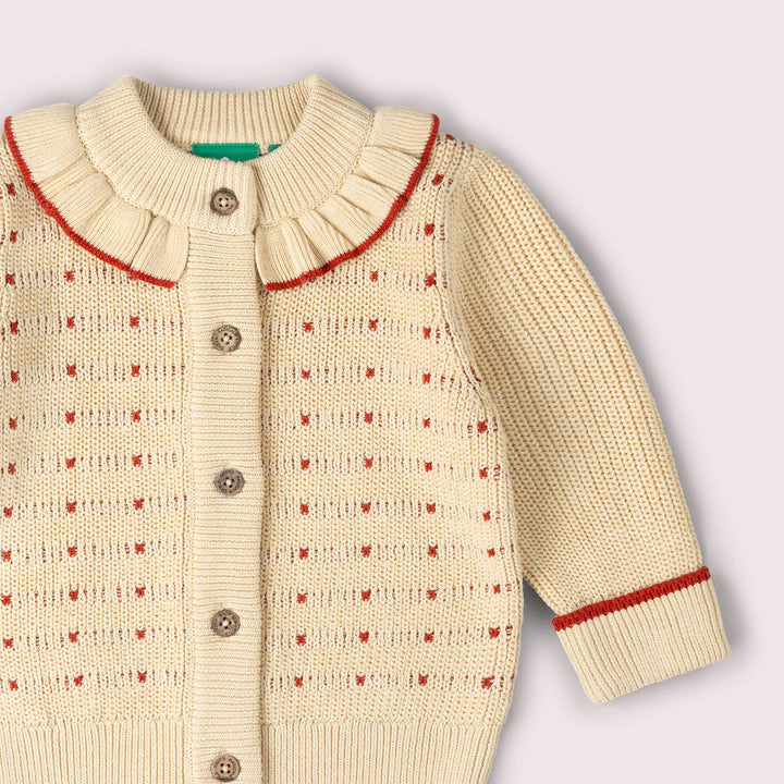 Oatmeal Frill Snuggly Knitted Cardigan Cream / 7-8y