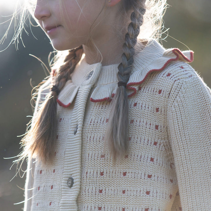 Oatmeal Frill Snuggly Knitted Cardigan Cream / 7-8y
