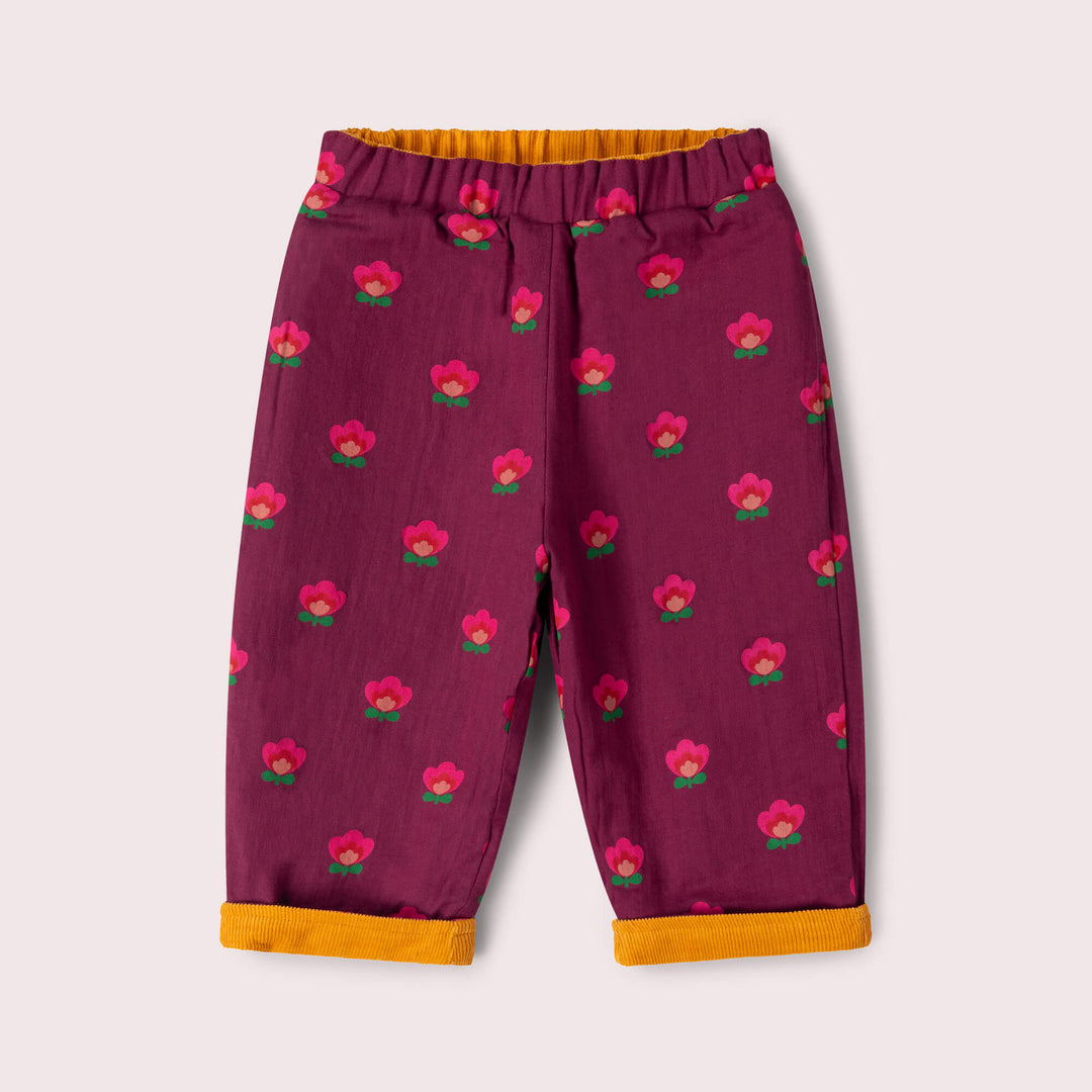 Pink Flowers Reversible Pull On Trousers Purple / 7-8y