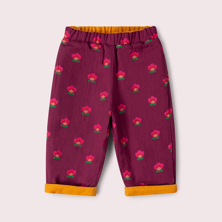 Pink Flowers Reversible Pull On Trousers Purple / 7-8y